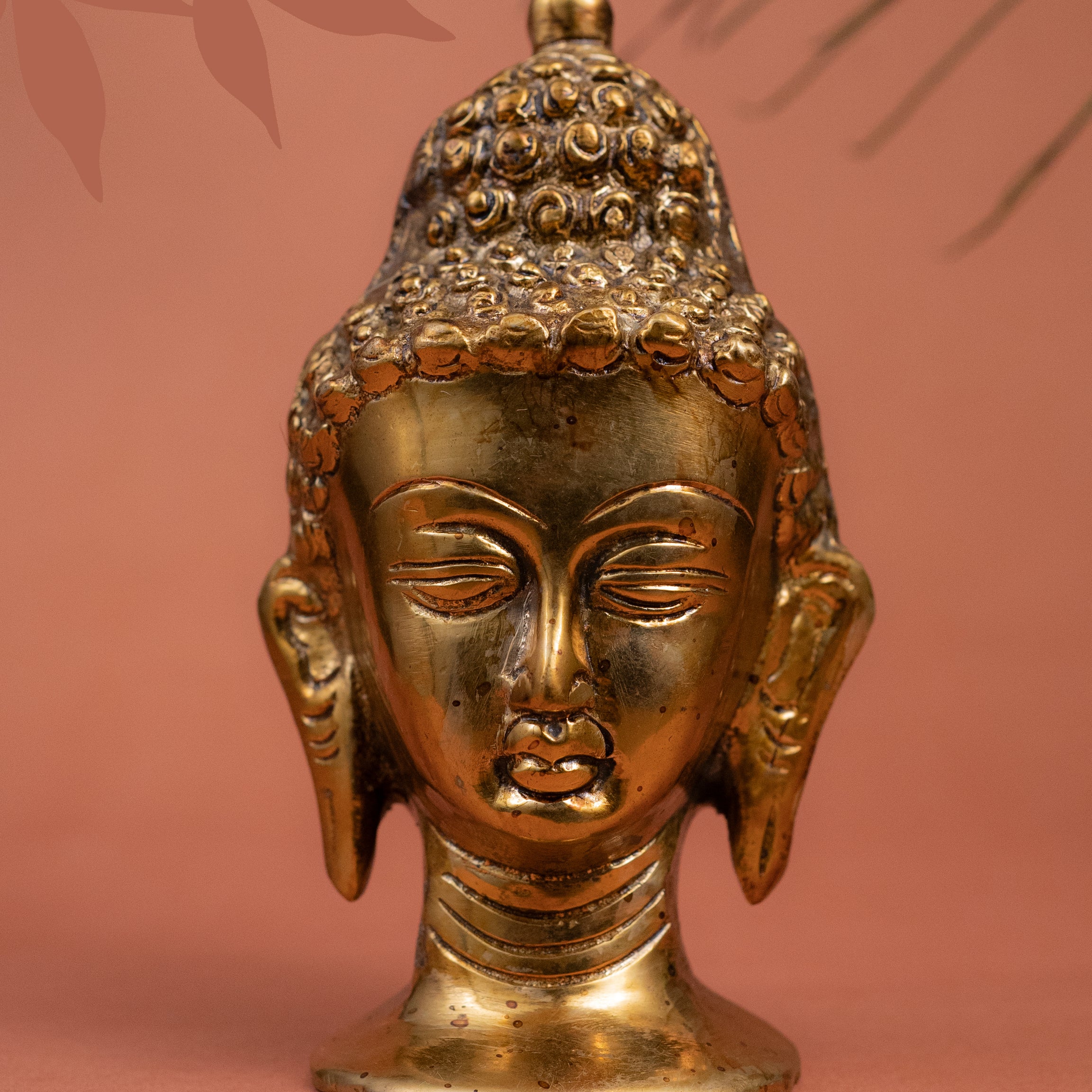 Superfine Brass Buddha Head Sculpture - 5" Height
