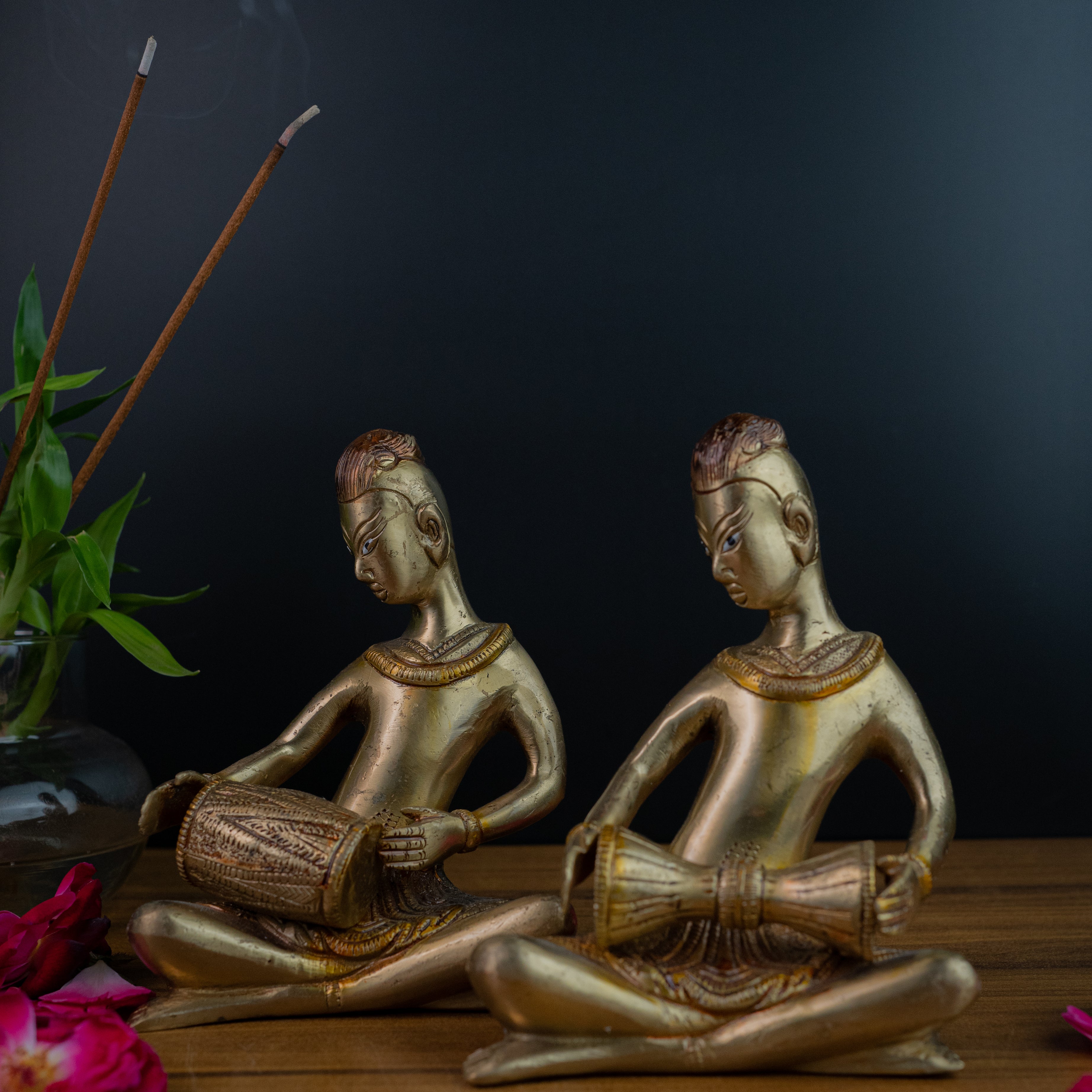 Brass Musician Figurative Pair