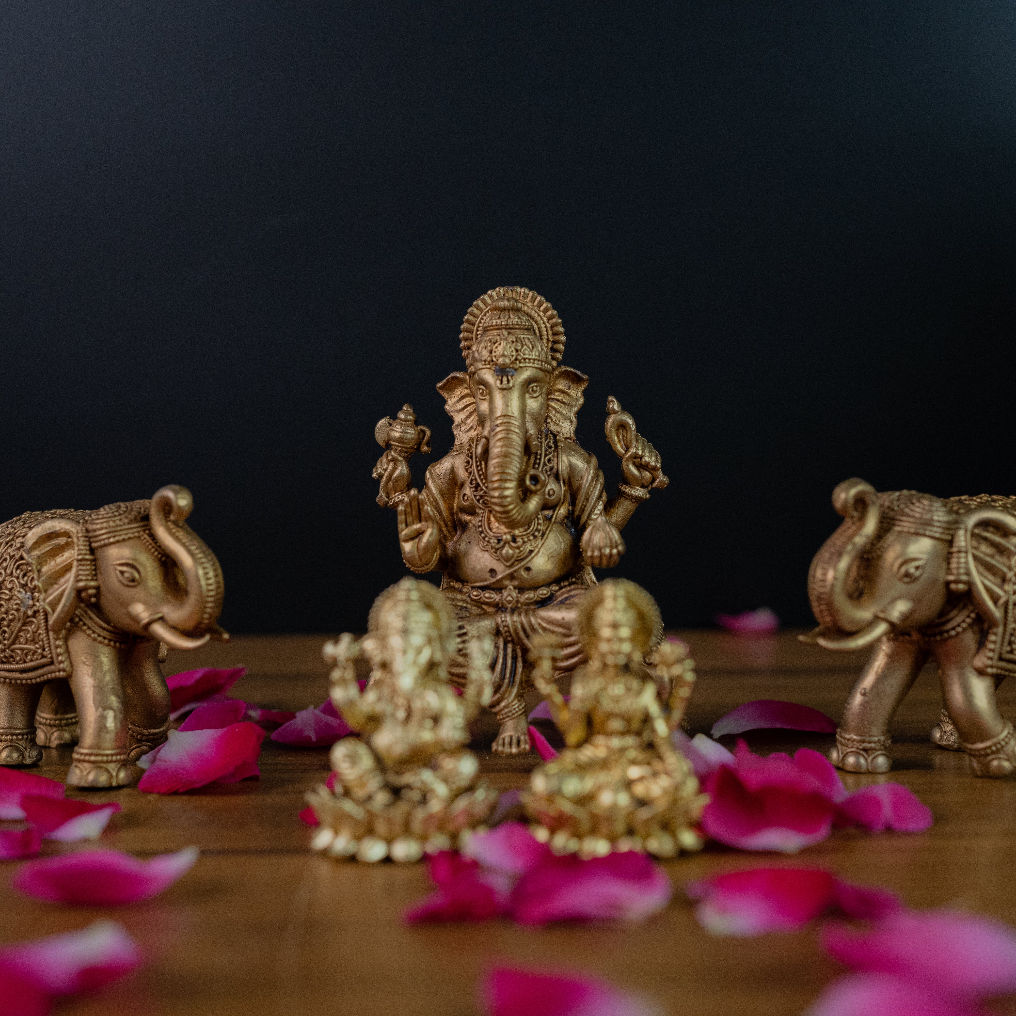 Brass Ganeshji with Singhasan - 4" Height