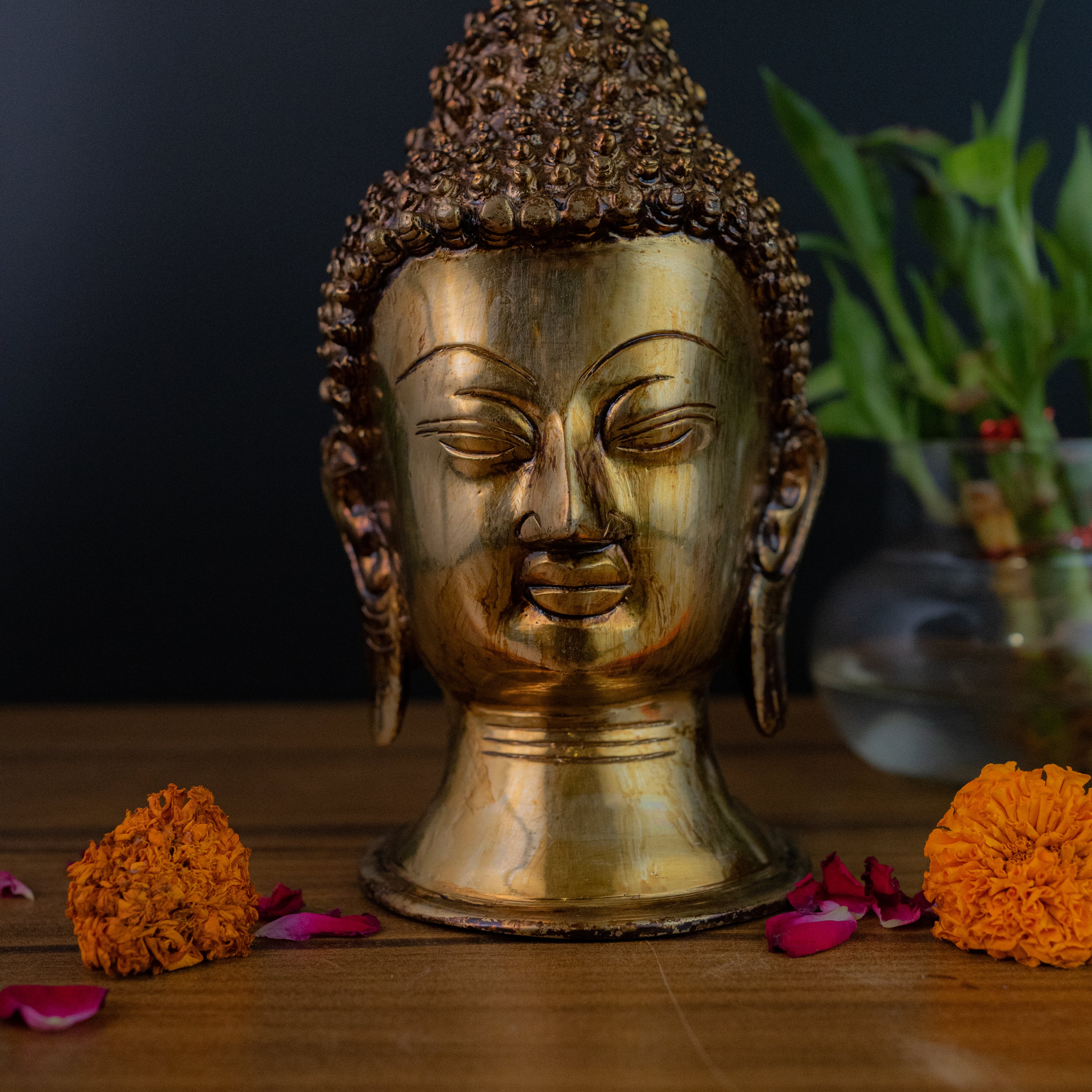 Superfine Brass Buddha Head - 8.5" Height