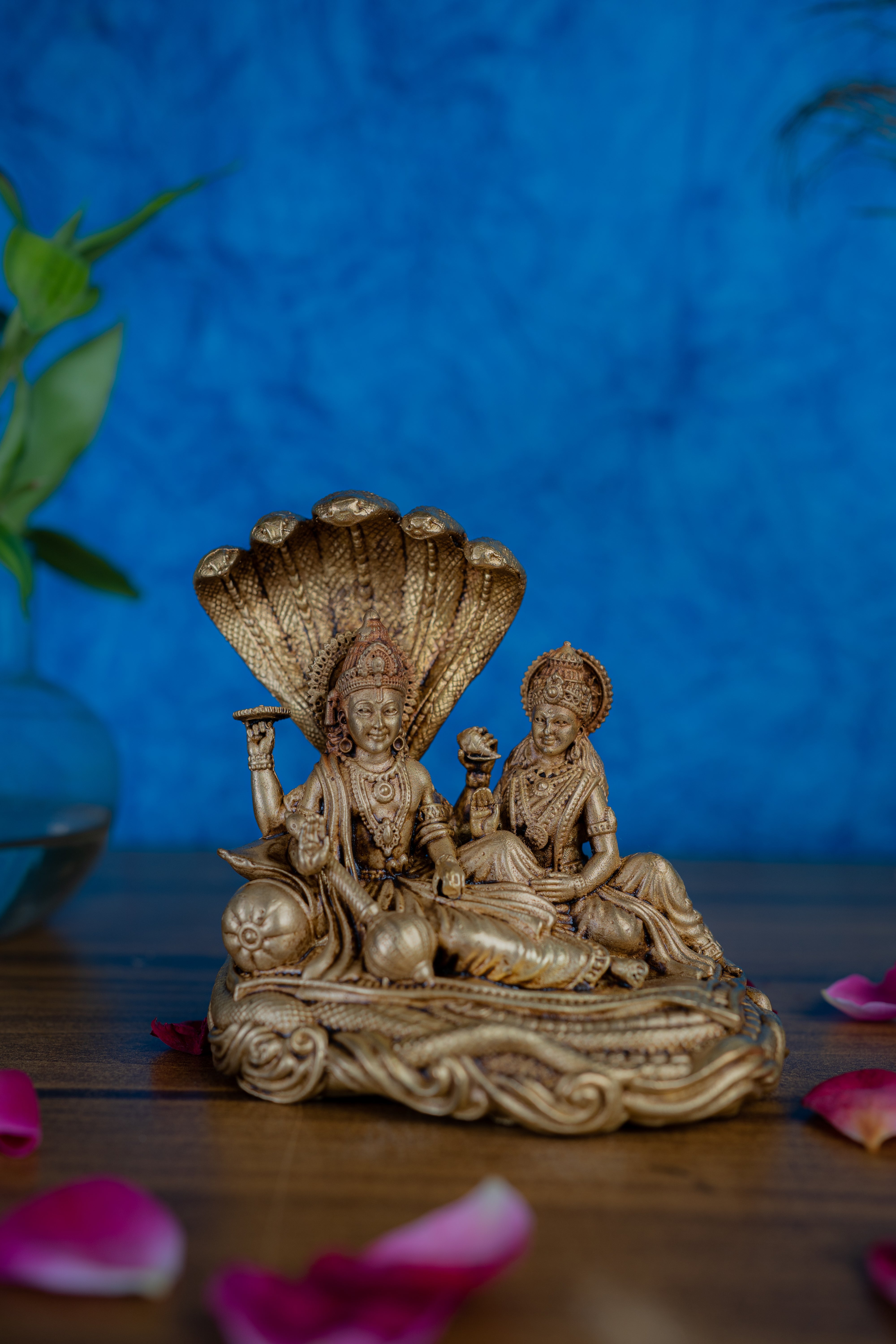 Brass Lakshmi Narayan Statue on Shesh Nag – Decorative Hindu Idol for Home Décor & Spiritual Gifting
