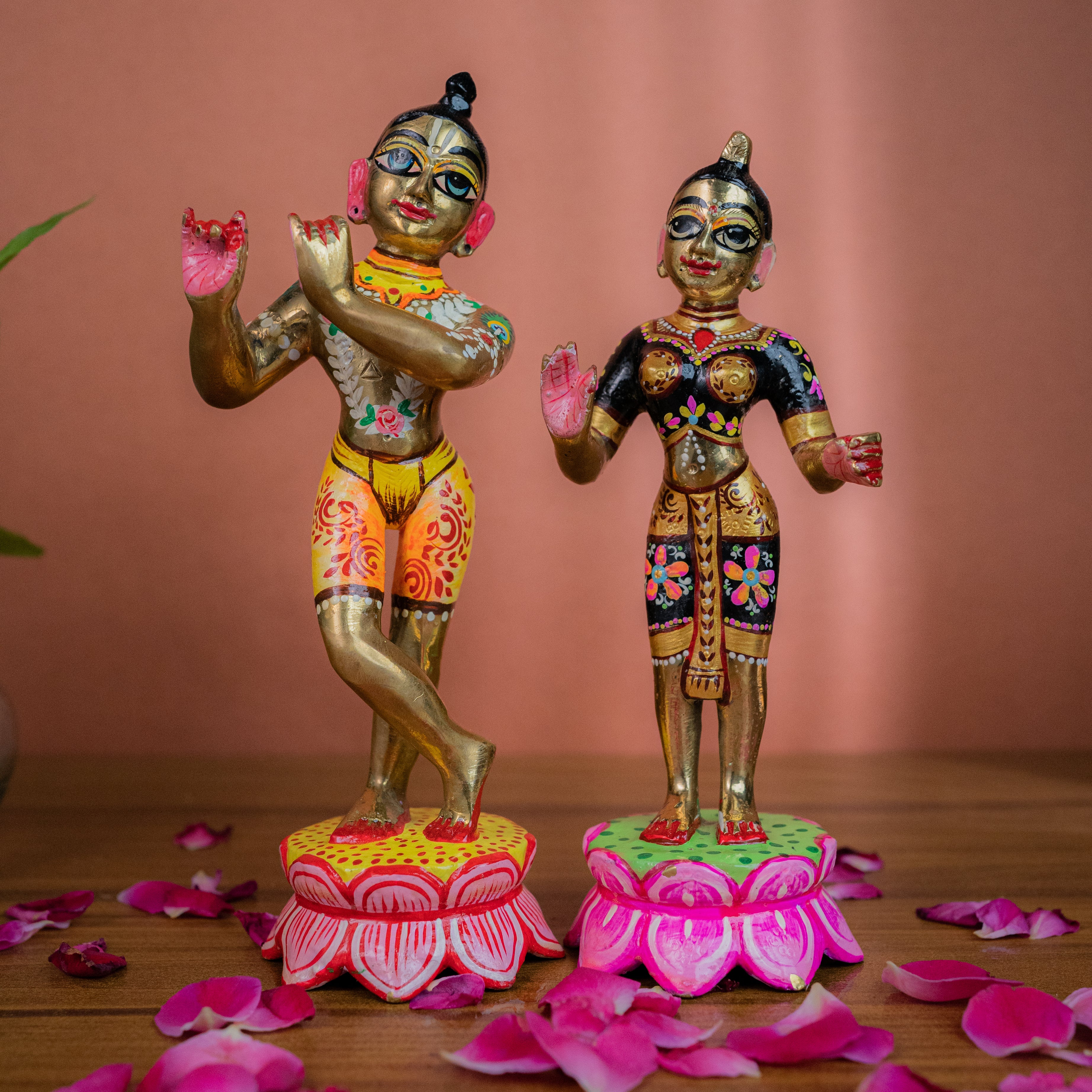 Brass Radha Krishna God Idols Painted