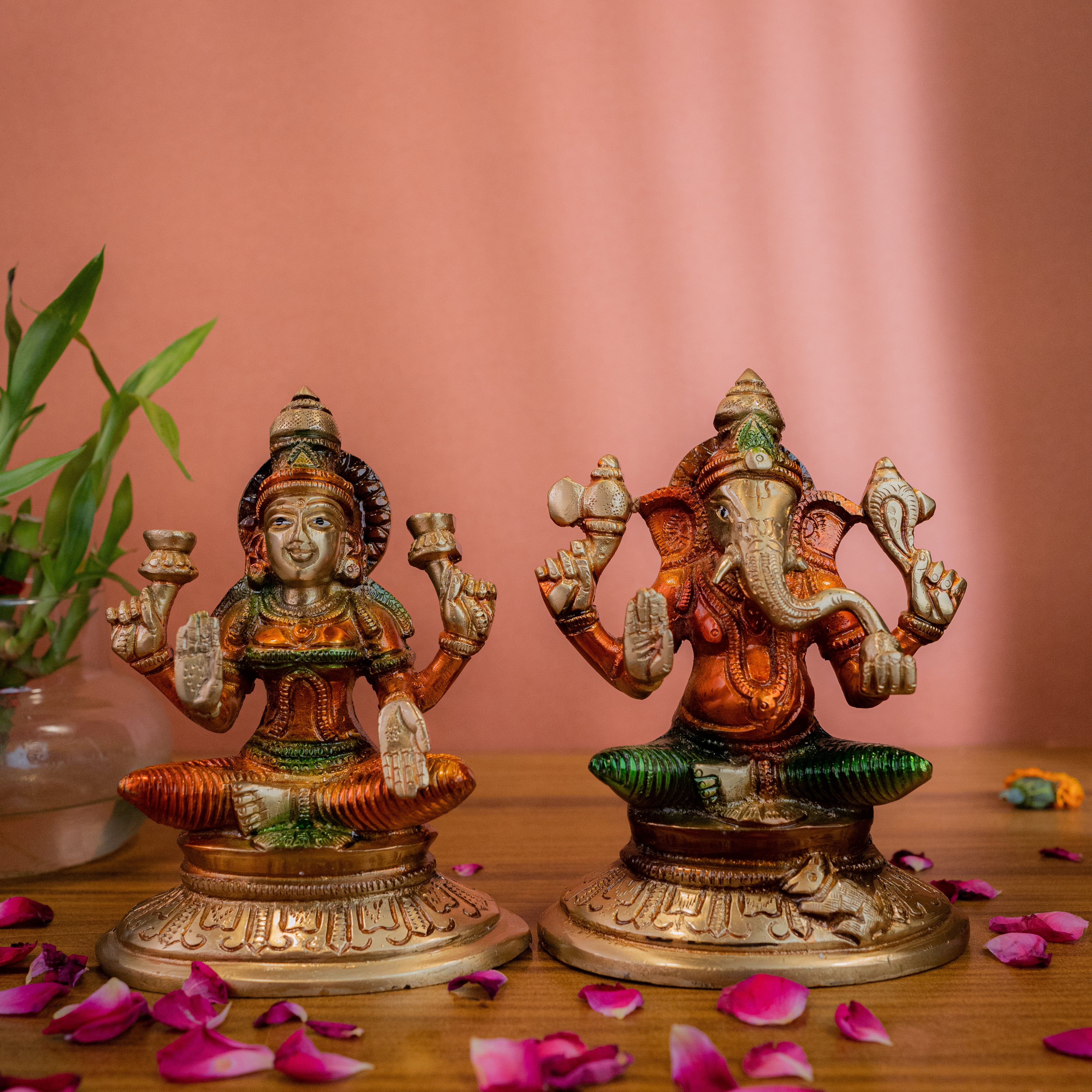 Brass Hand Painted Lakshmi Ganesh God Idols