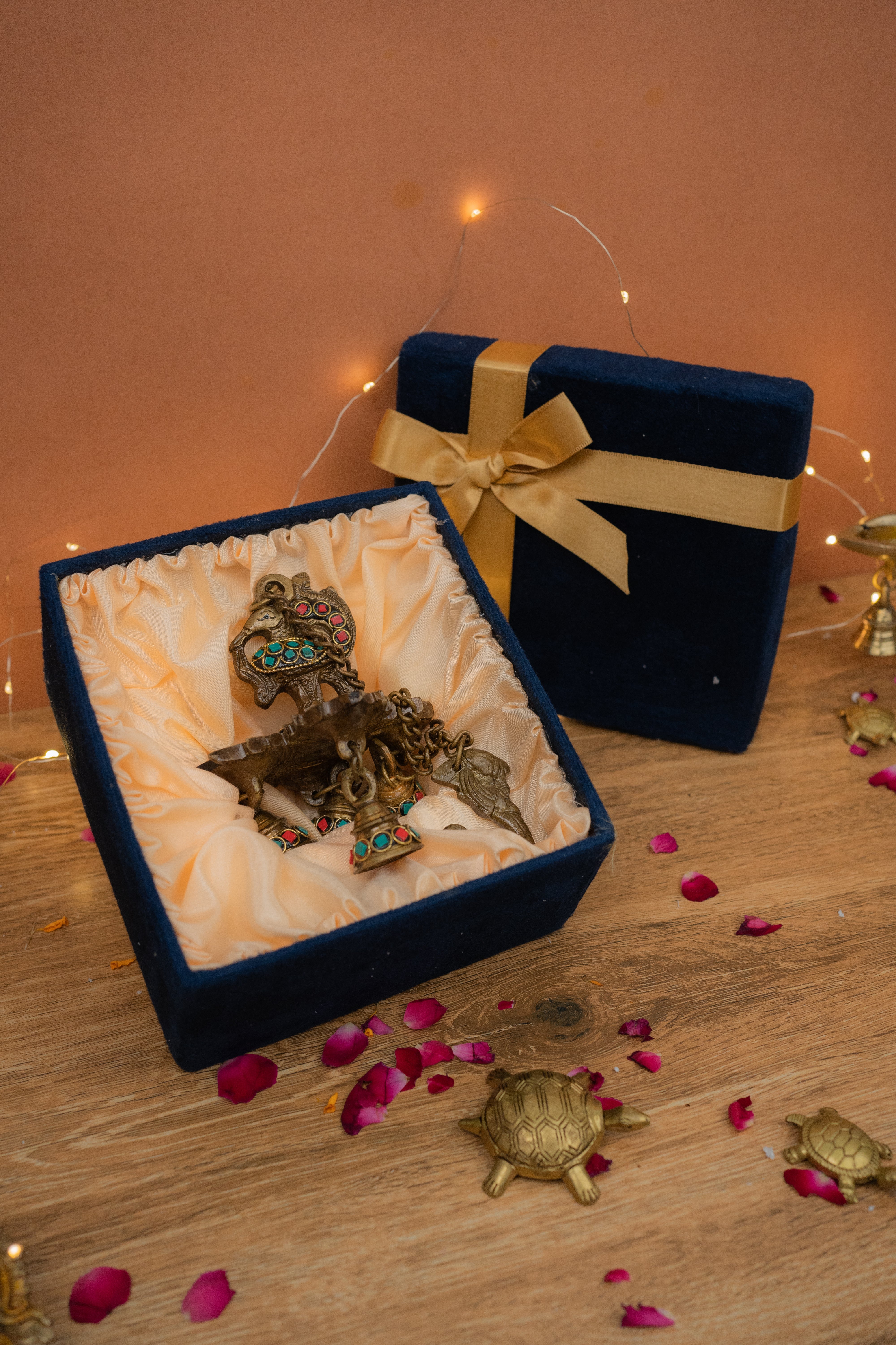 Antique Brass Peacock hanging Diya with Bells