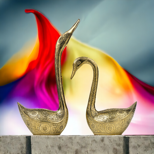 Vastu-Feng Shui Brass Swan Pair Carved