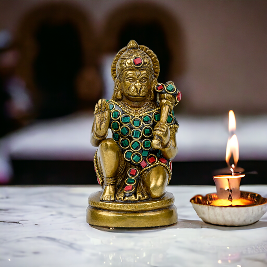 Brass Hanumanji with Stone Work