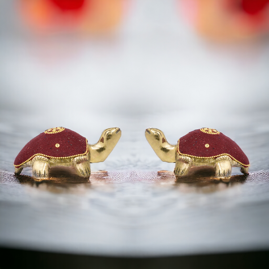 Brass Turtle with Red Moti Work