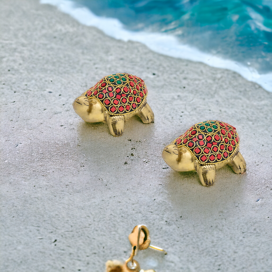 Brass Turtle with Moti & Colorful Stones