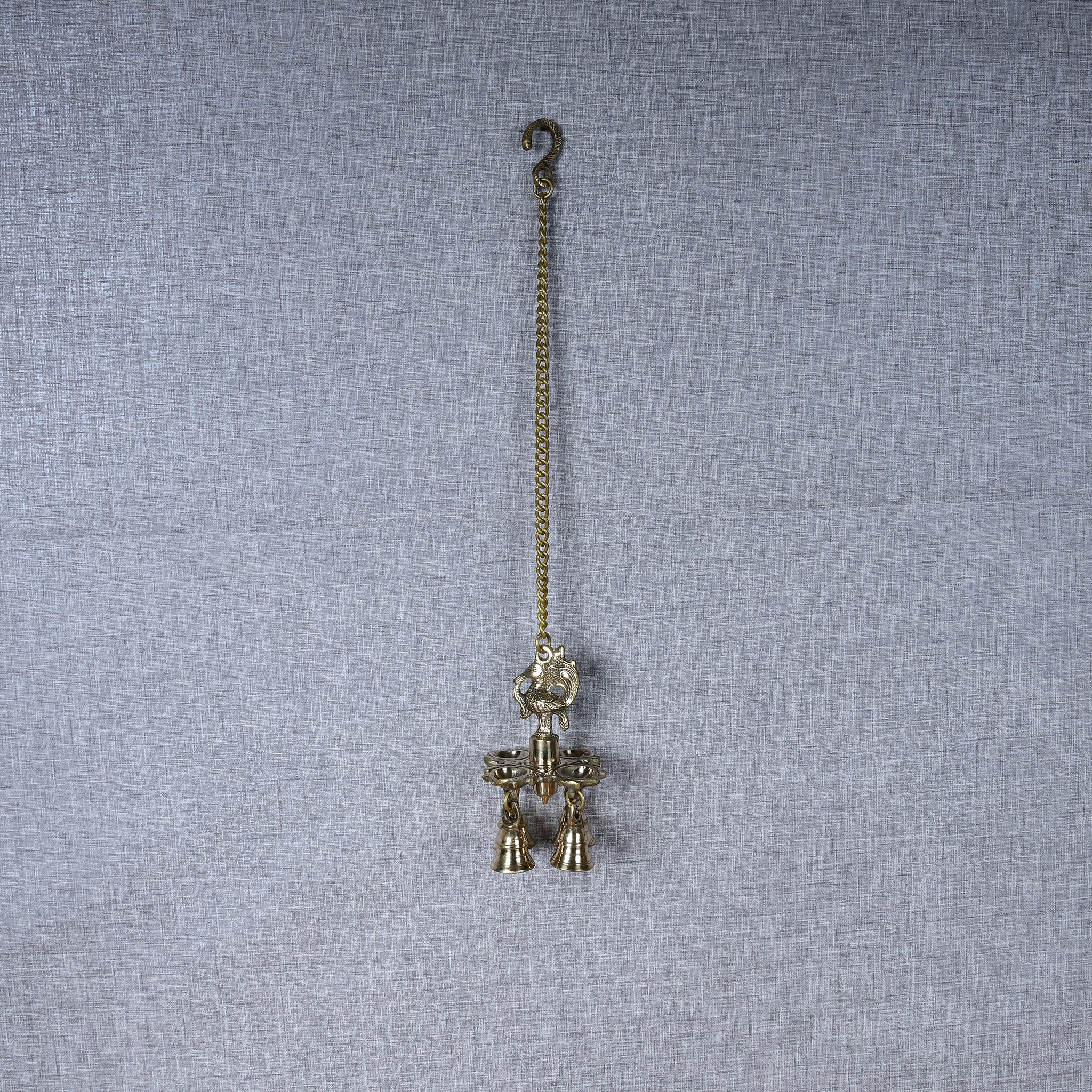 Brass Wall Hanging Peacock Diya with Bells