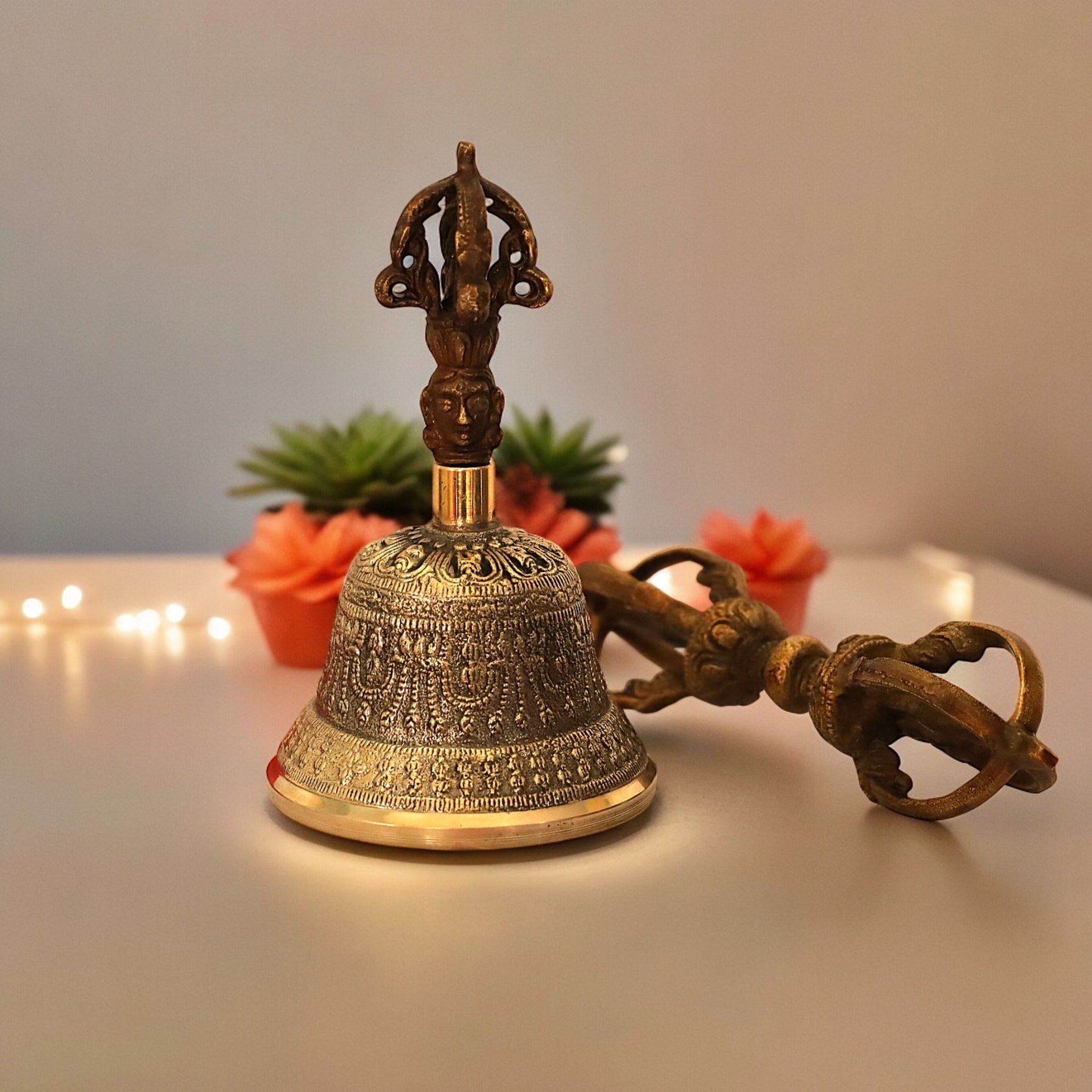 Brass Meditation Bell & Vajra (Dorje) set, Home Décor, Meditation, Prayer, Reiki, Clarity, Focus