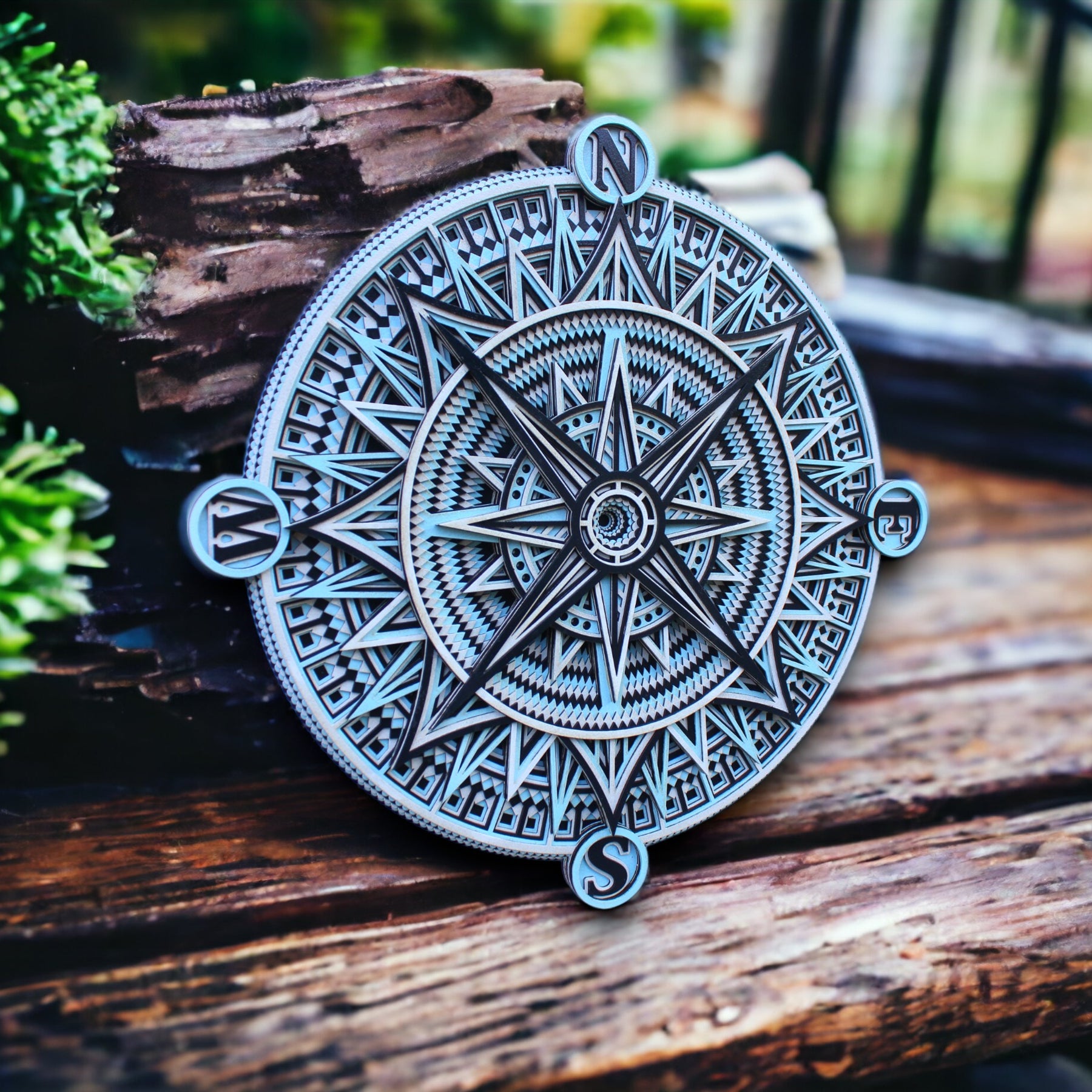 New Round Compass Wall Art - Handcrafted Rustic Boho Home Accent, Unique Gift, Wall Decor