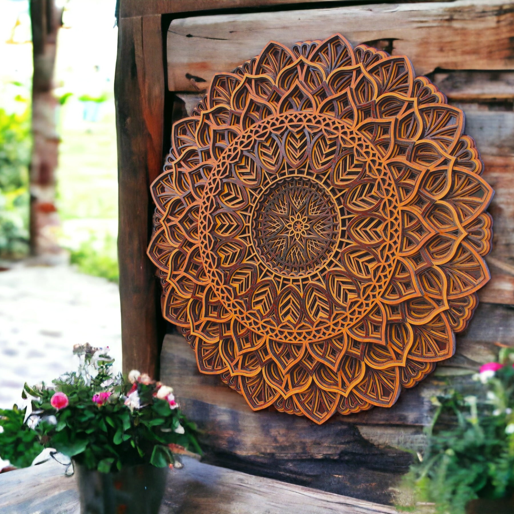 Traditional 3 tome Circle Wooden Mandala Wall Hanging, Perfect Decor, Meditation, Gift